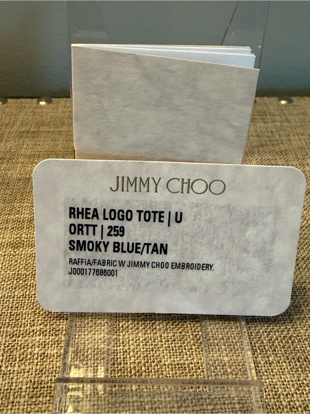 Jimmy Choo NIP London Rhea Blue Raffia Tote Brown Leather Handles $795 MSRP COA - Picture 12 of 15